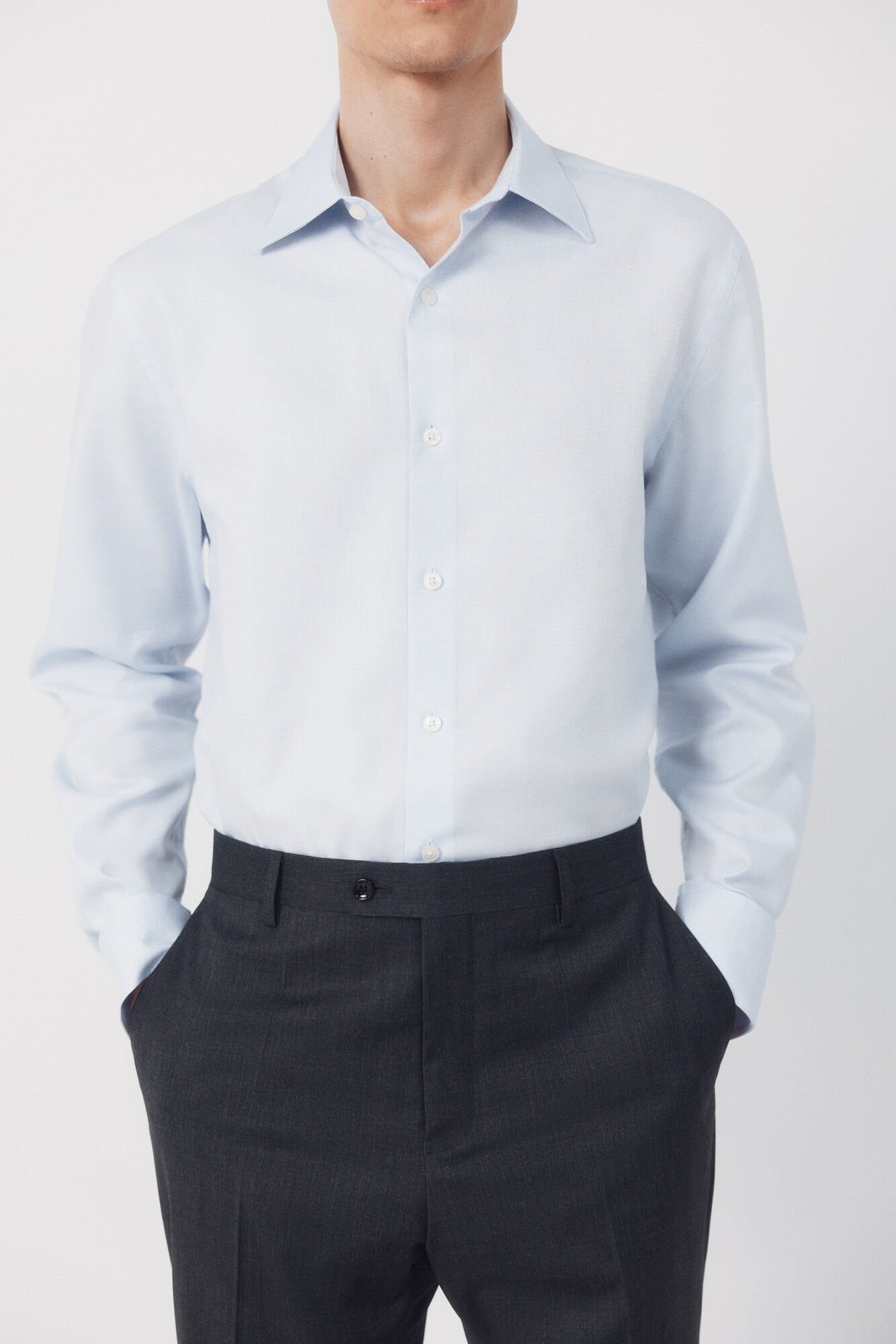 Cortefiel Dress shirt with a textured cotton-Tencel fabric Blue