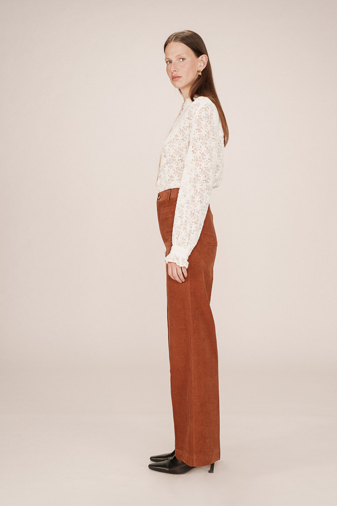 Grace & Mila Cal&ccedil;a de veludo cotel&ecirc; com bolsos frontais Laranja