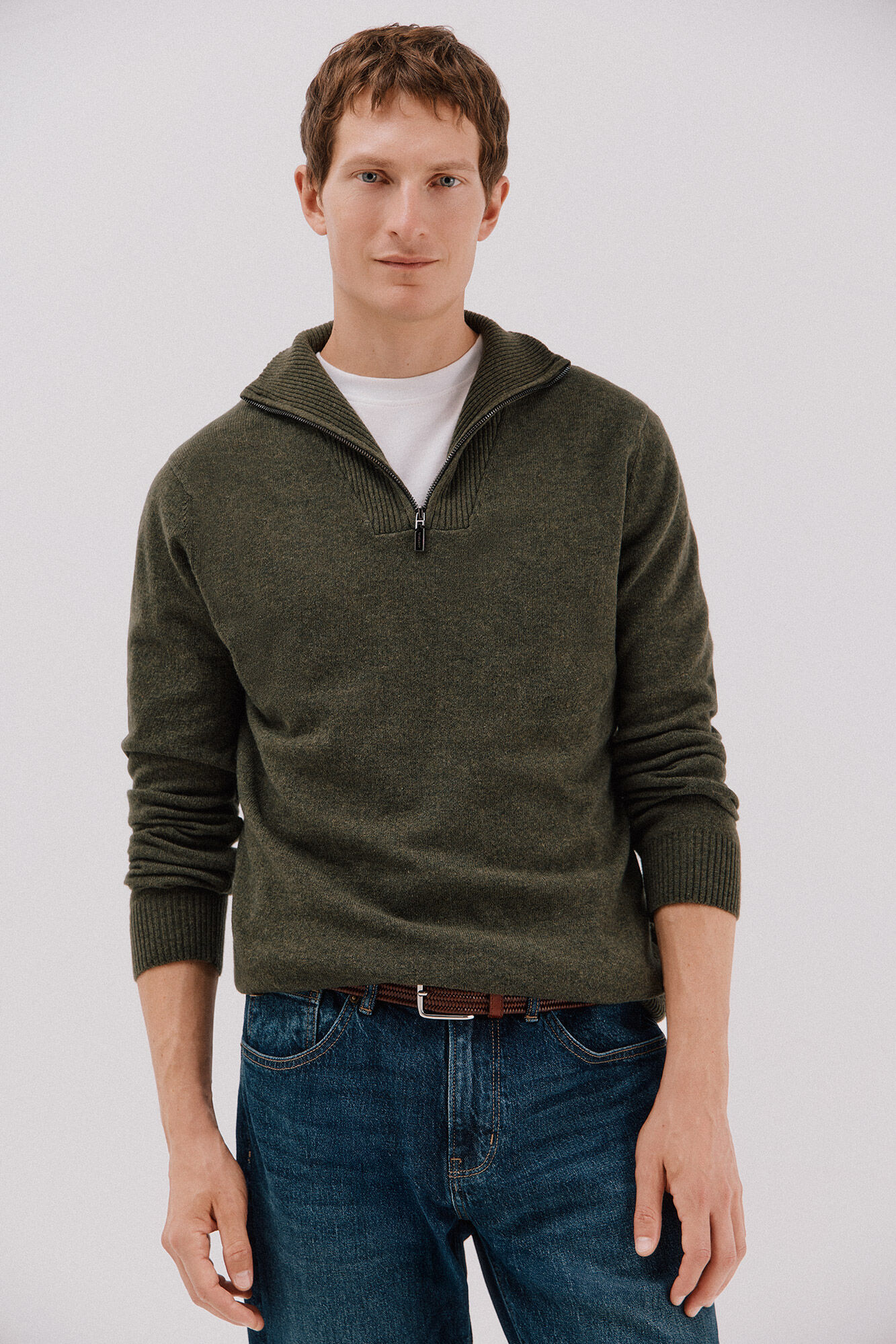 Cortefiel Jersey lana lambswool cuello abierto cremallera