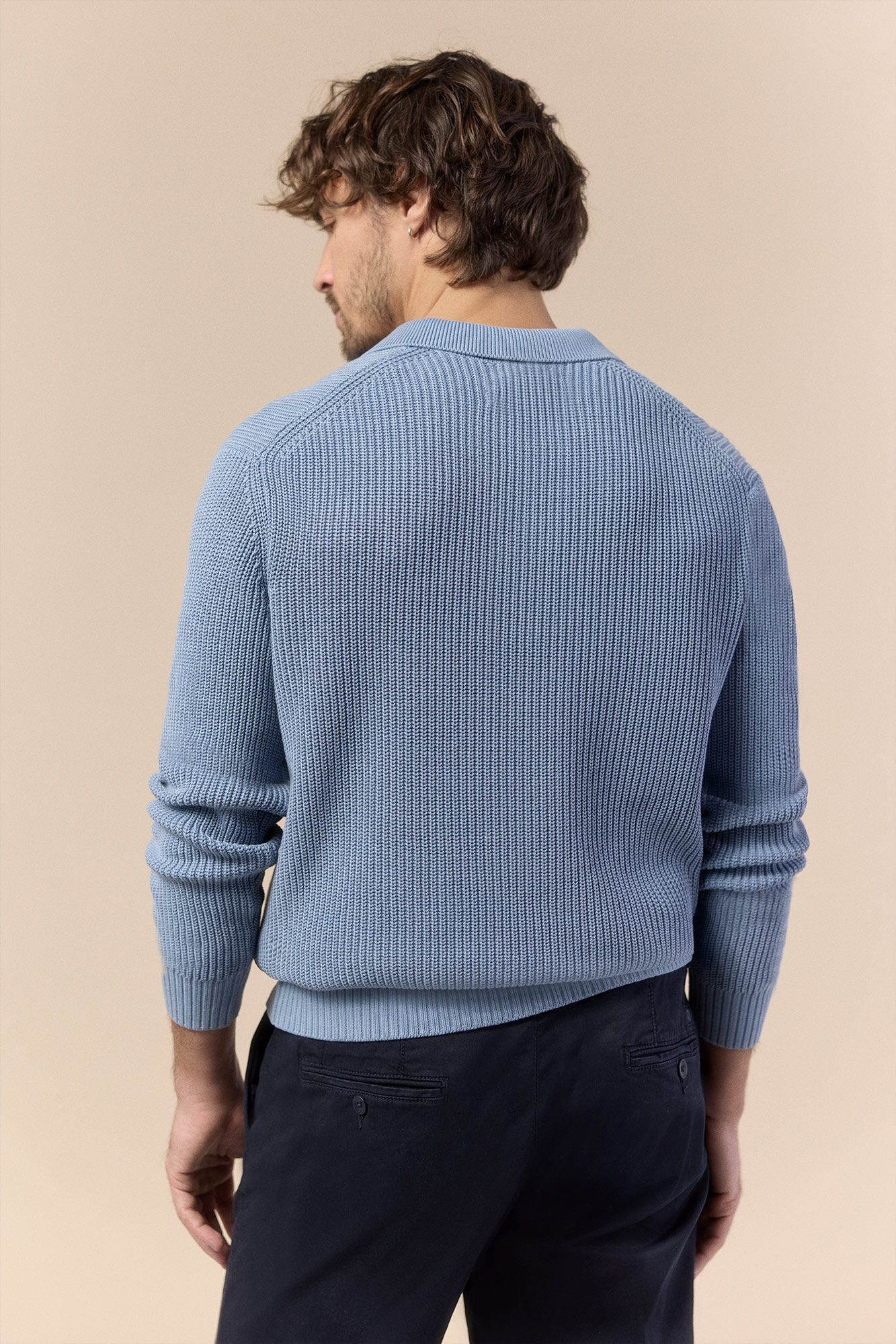 OOTO Polo neck pearl knit jumper Blue