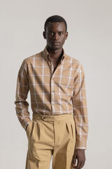 PuroEGO Camisa xadrez de algod&atilde;o slim fit Castanho