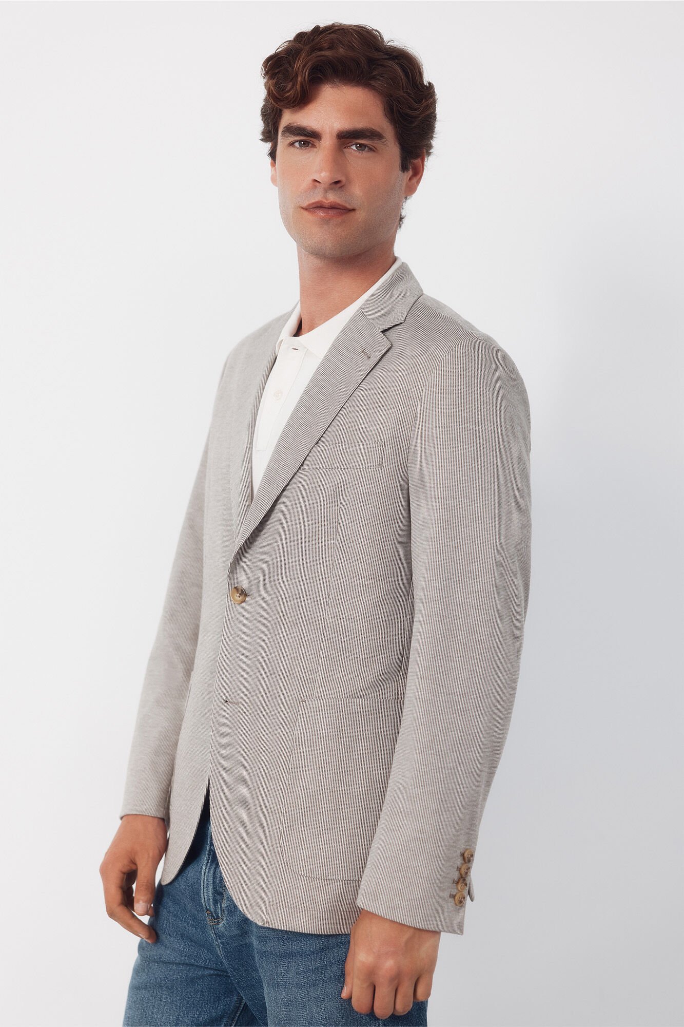 Cortefiel Blazer jersey-knit structure Beige