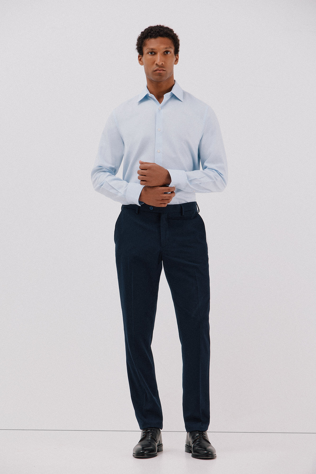 Cortefiel Tencel cotton houndstooth dress shirt Blue