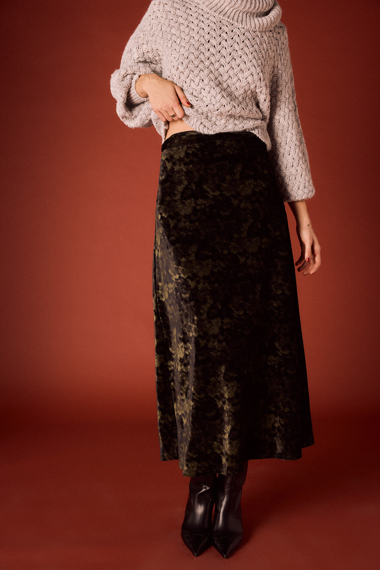 Slowlove Saia midi de veludo tie dye Preto