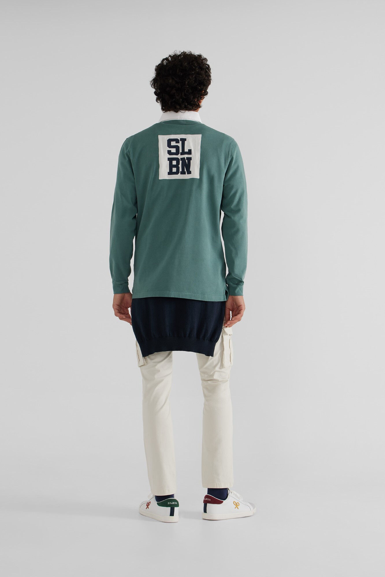 Silbon Green long-sleeved polo shirt with patch Green