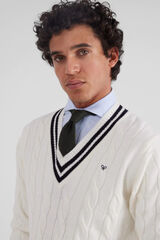 Silbon Cream cable knit varsity jumper Nude