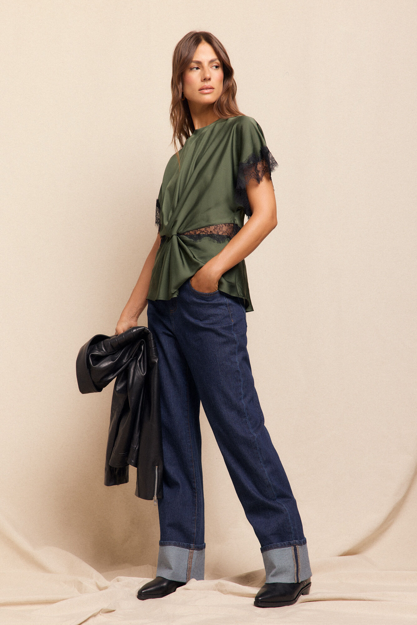 Slowlove Cal&ccedil;a jeans enrolada