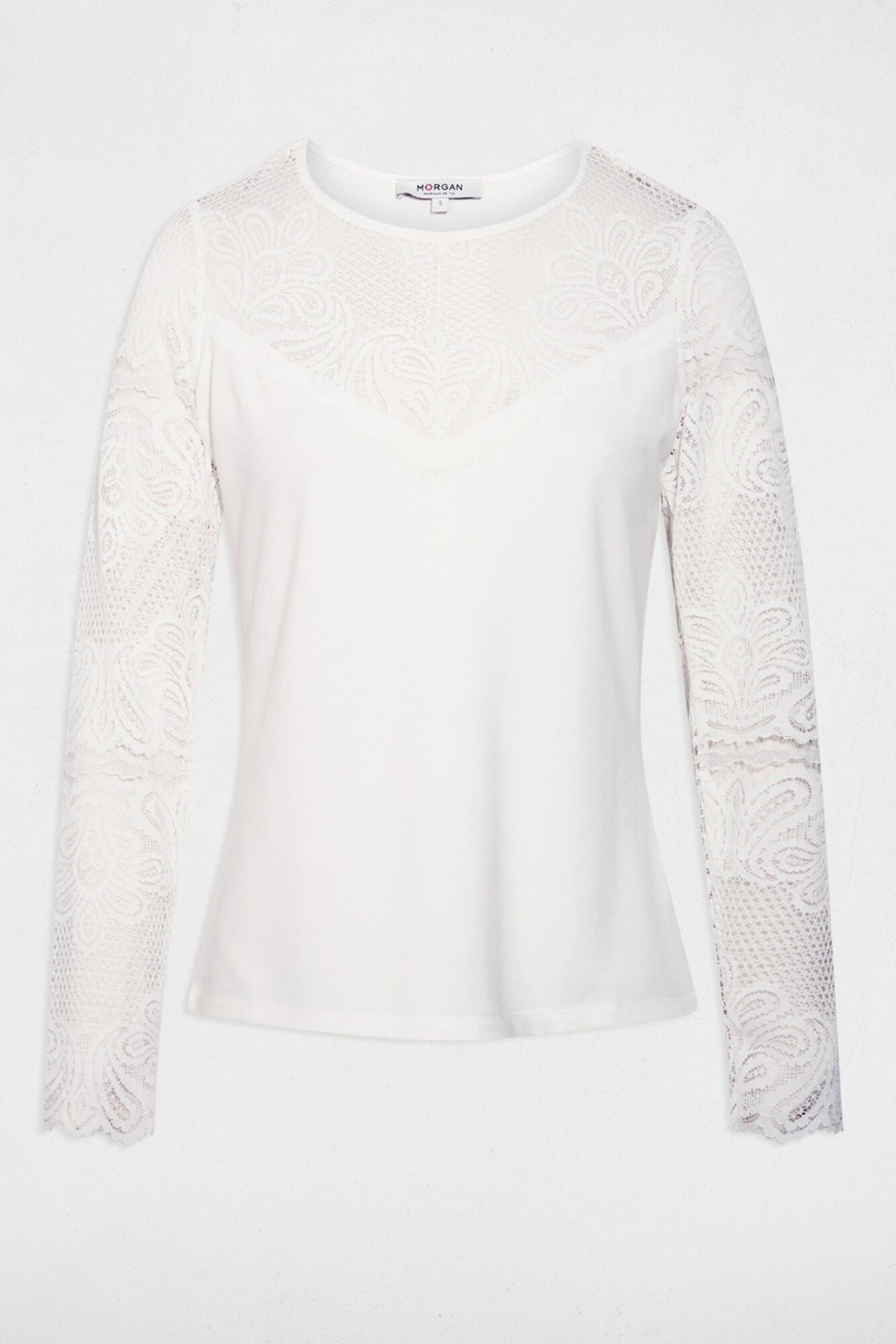 Morgan T-shirt de renda de manga comprida Branco
