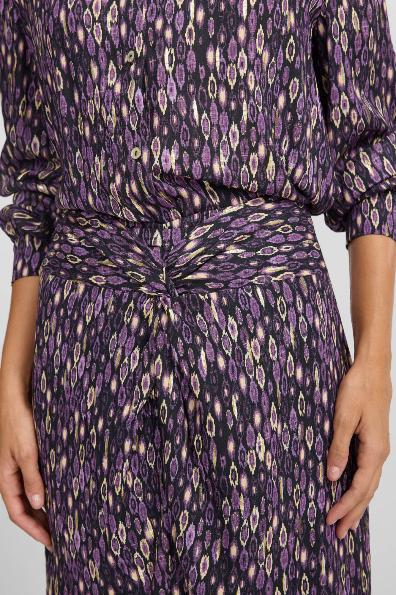 Silbon Saia midi com estampado ikat e abertura Roxo