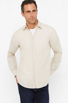 Cortefiel Plain linen cotton shirt Beige