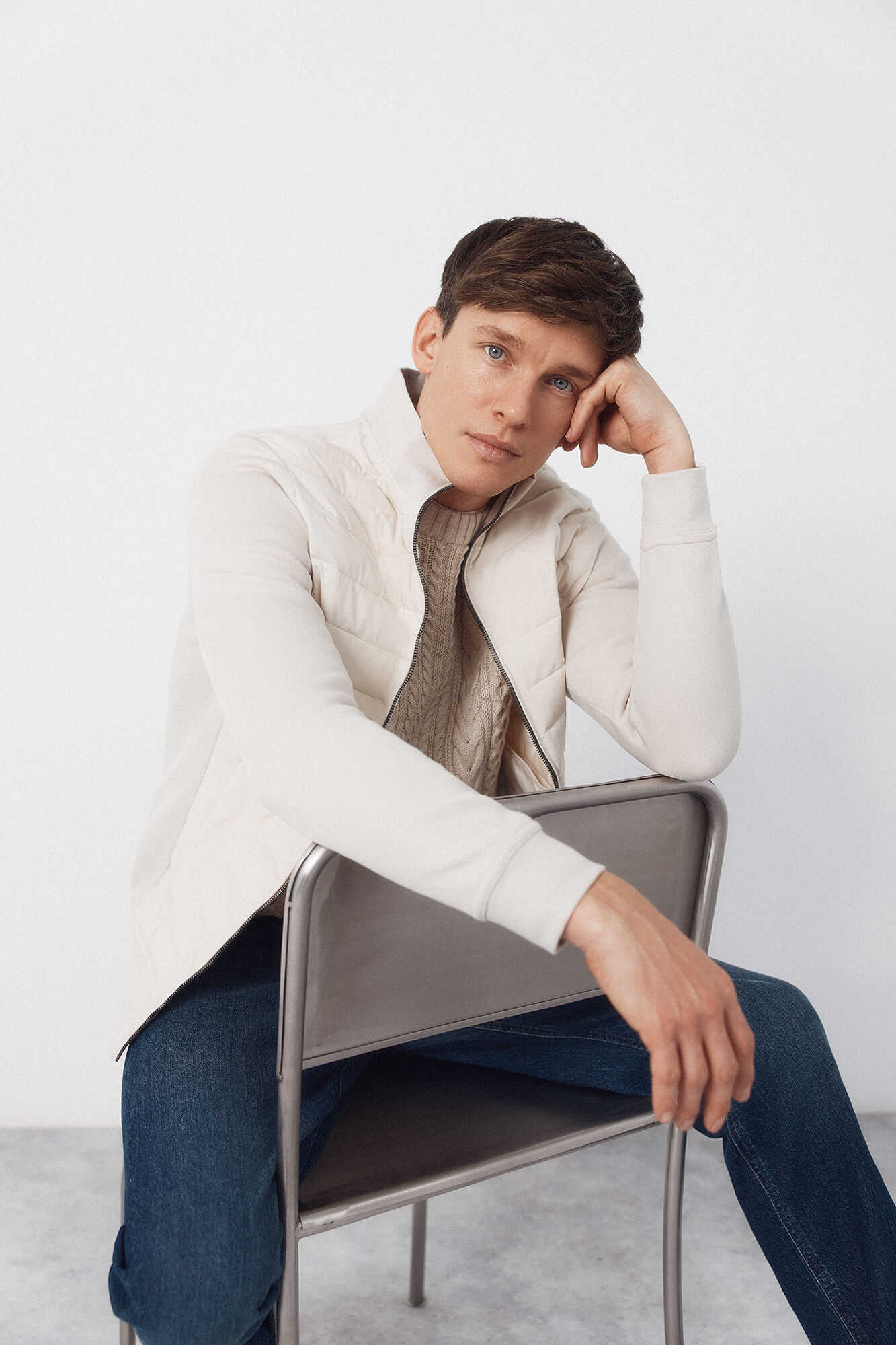 Cortefiel Combined fabric cardigan Beige