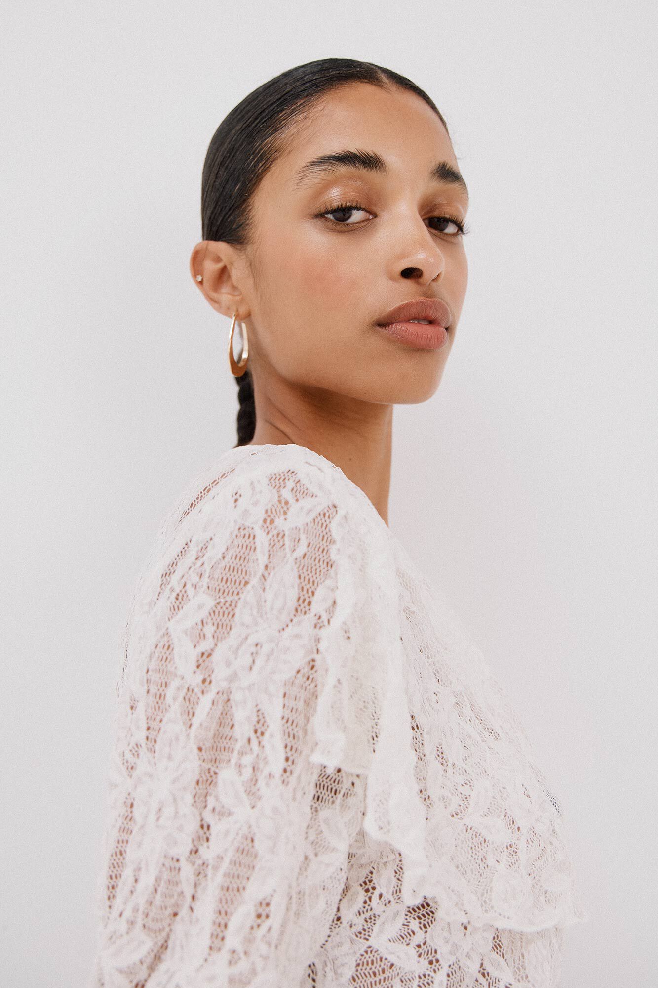 Cortefiel Flounced lace top White