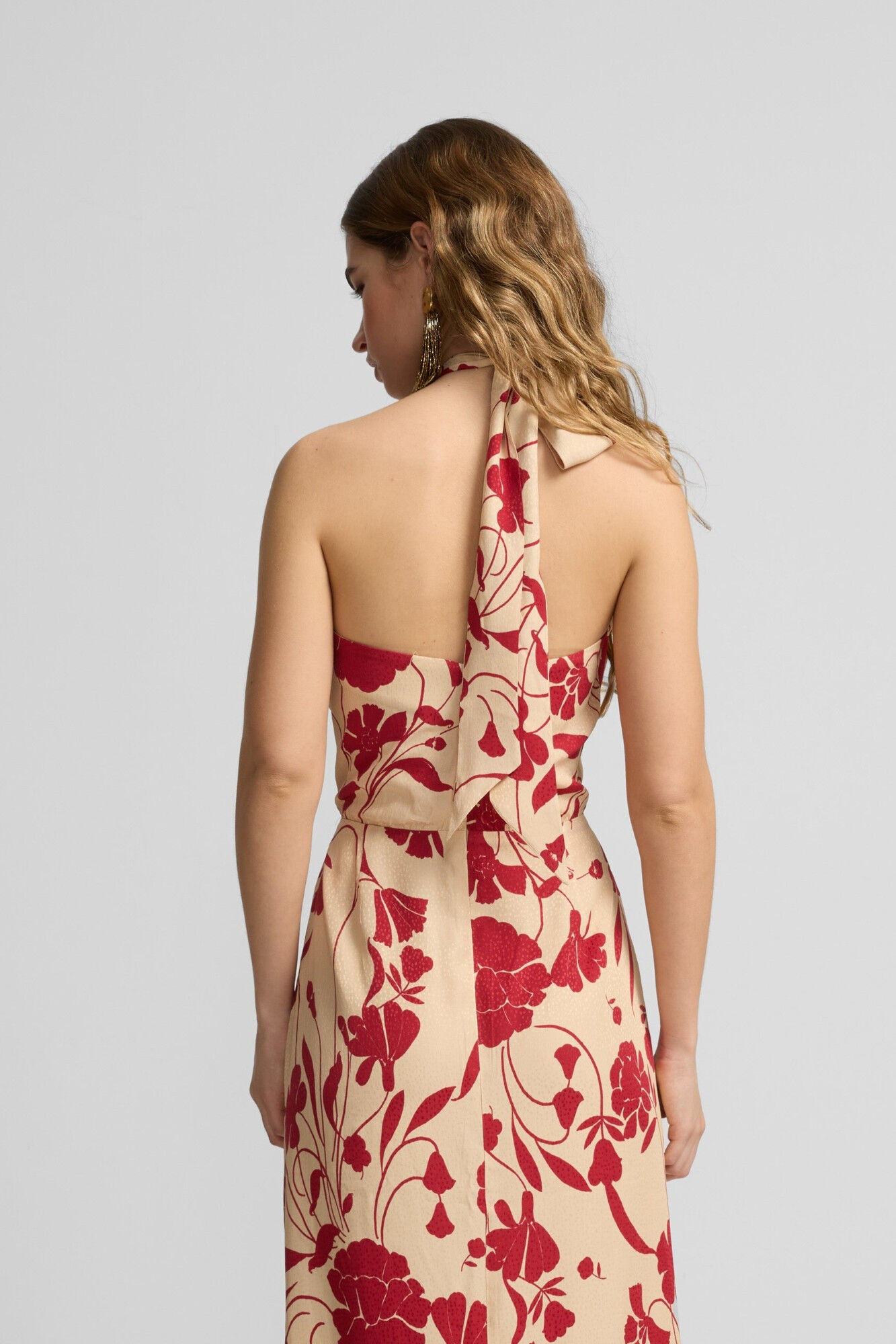 Silbon Vestido gola halter com estampado floral Vermelho