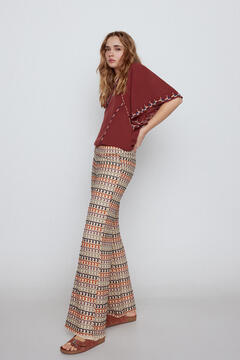 Cortefiel Textured knit trousers Printed brown
