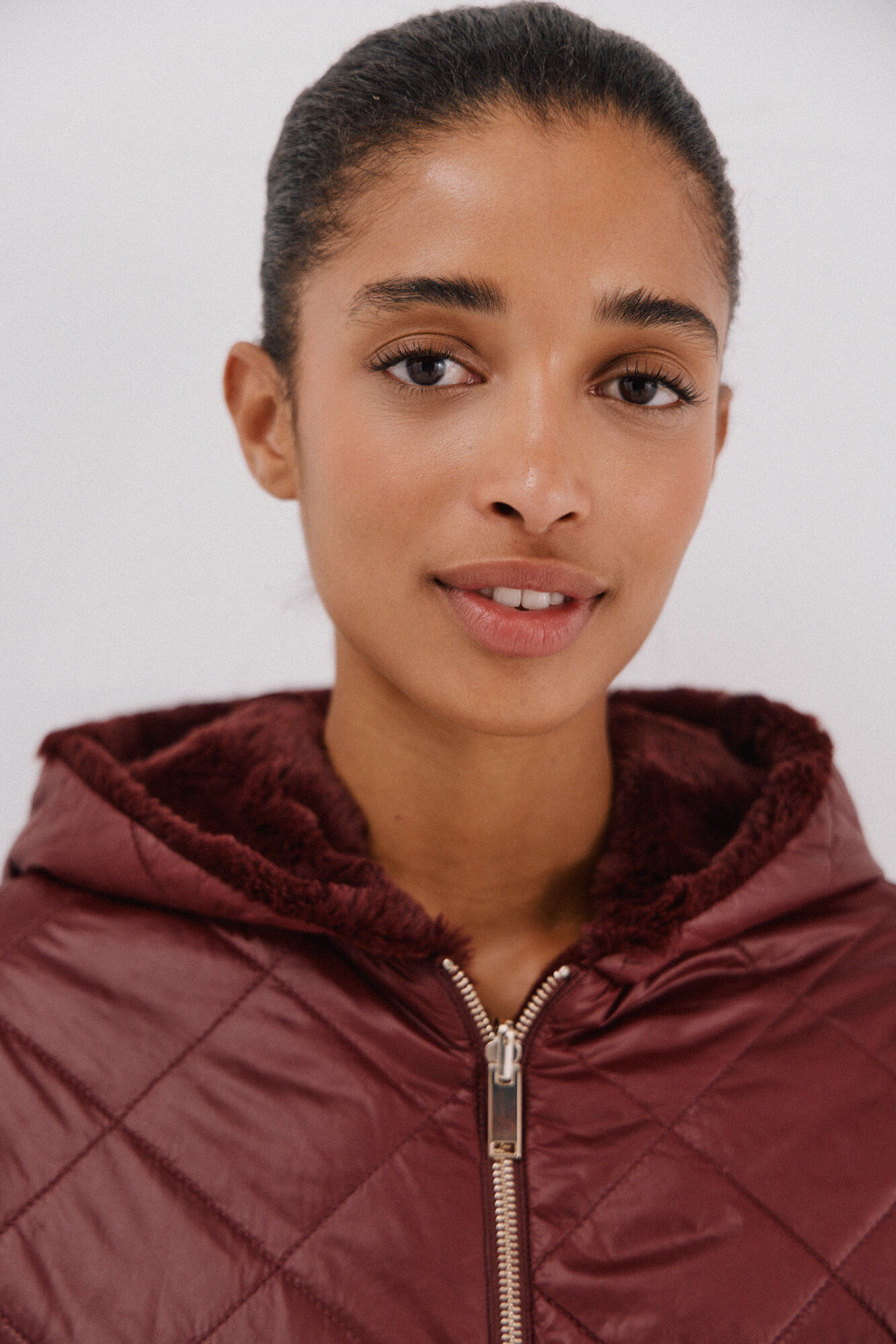 Cortefiel reversible quilted anorak with fur effect Maroon