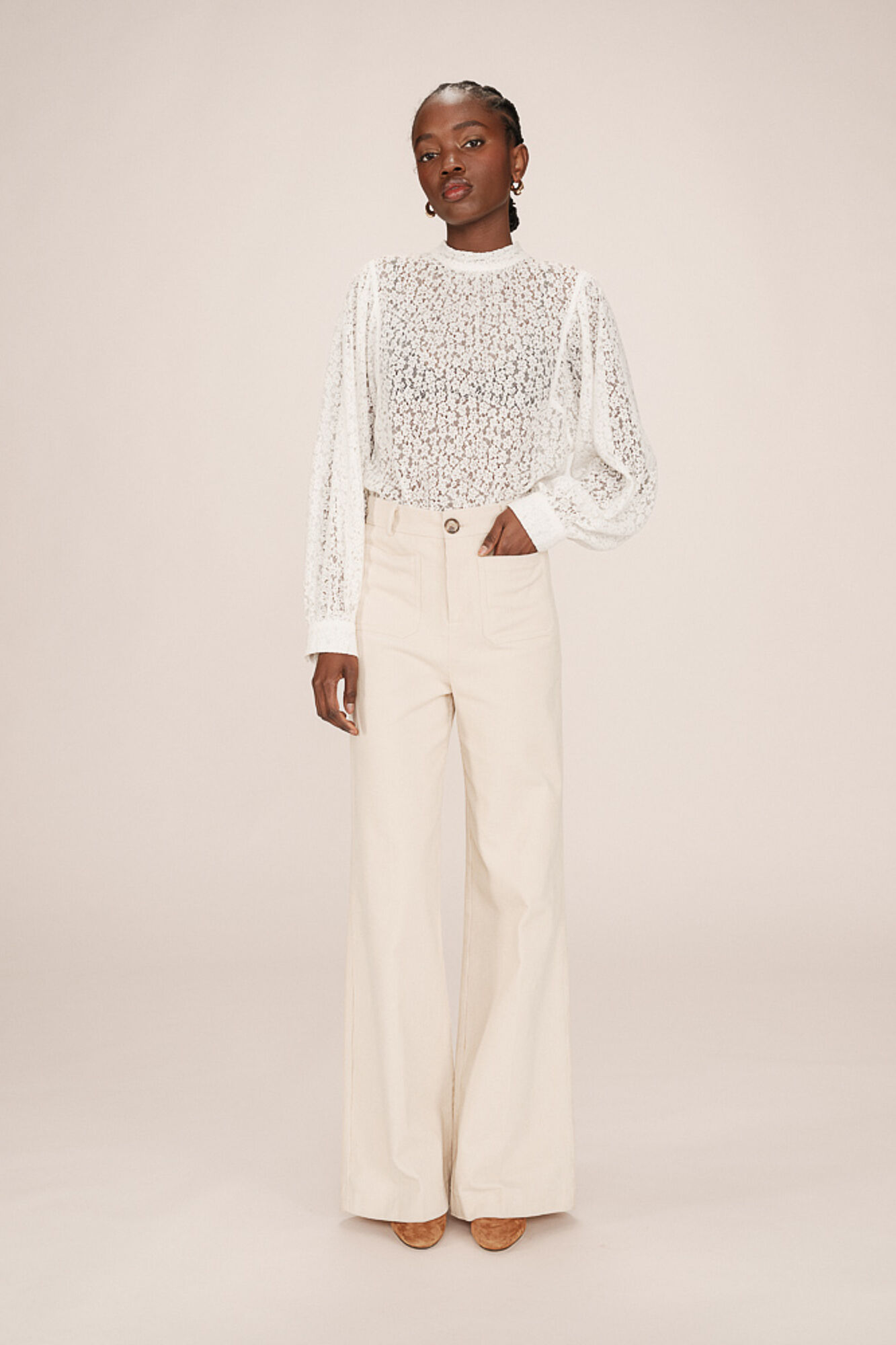 Grace & Mila Cal&ccedil;a de veludo cotel&ecirc; com bolsos frontais