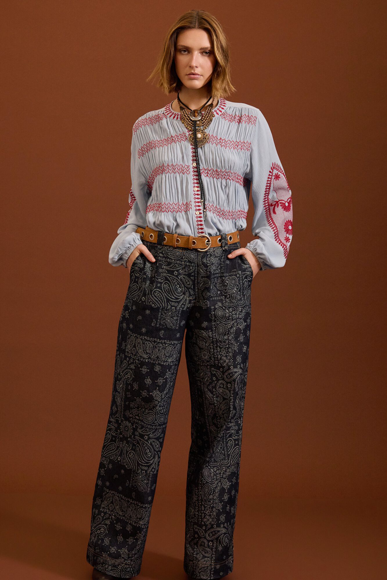 Meisie Jeans com estampado de caxemira Azul