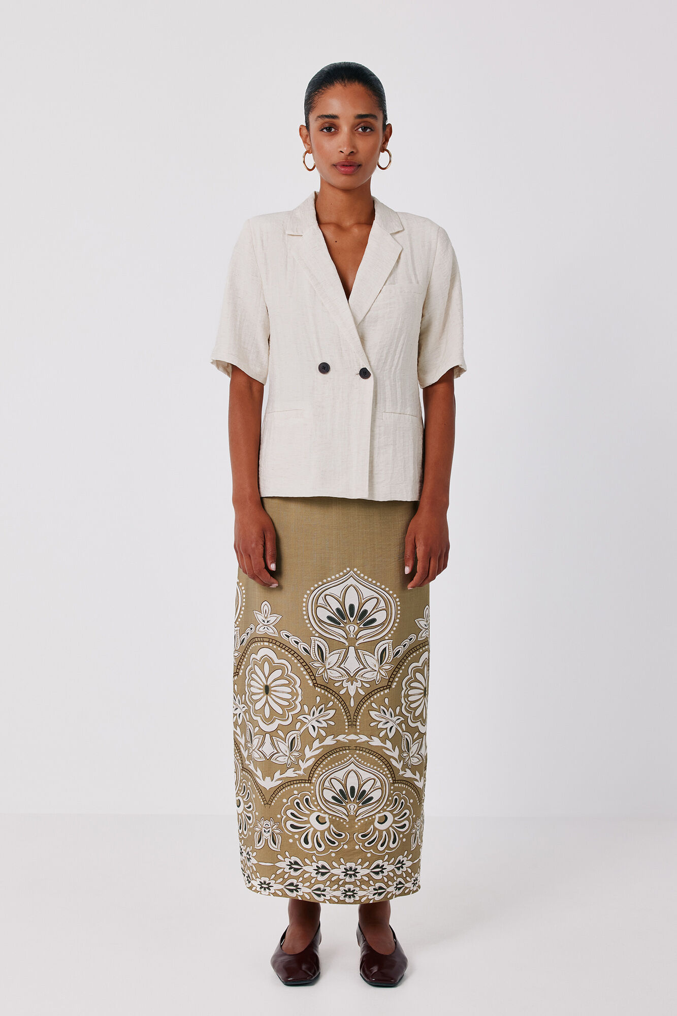 Cortefiel Printed straight skirt Green