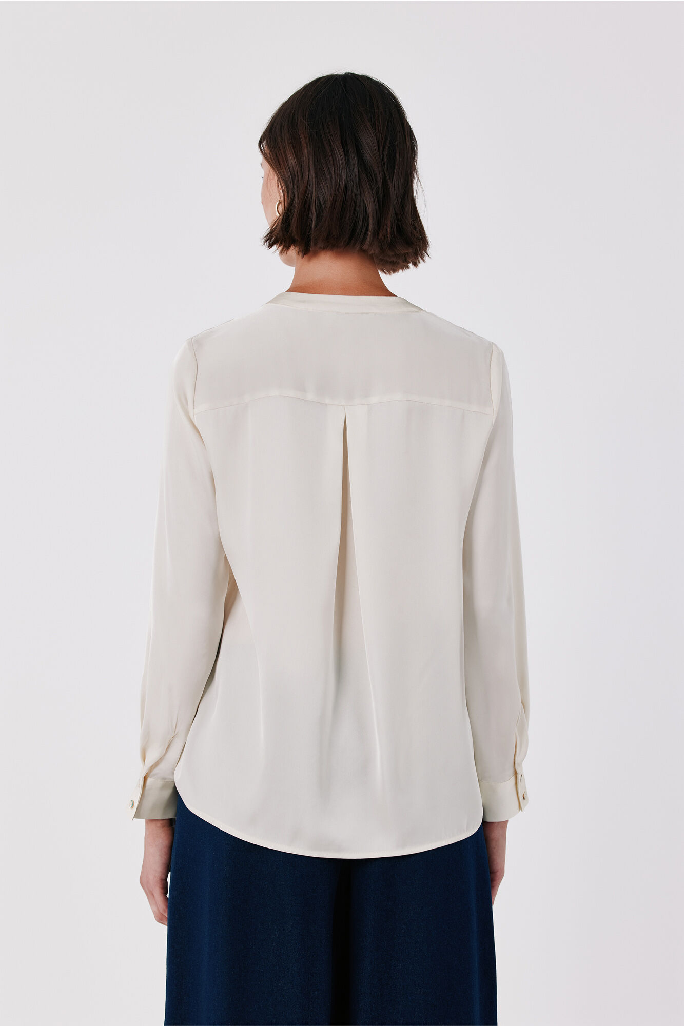 Cortefiel Satin-finish polo shirt blouse Ivory