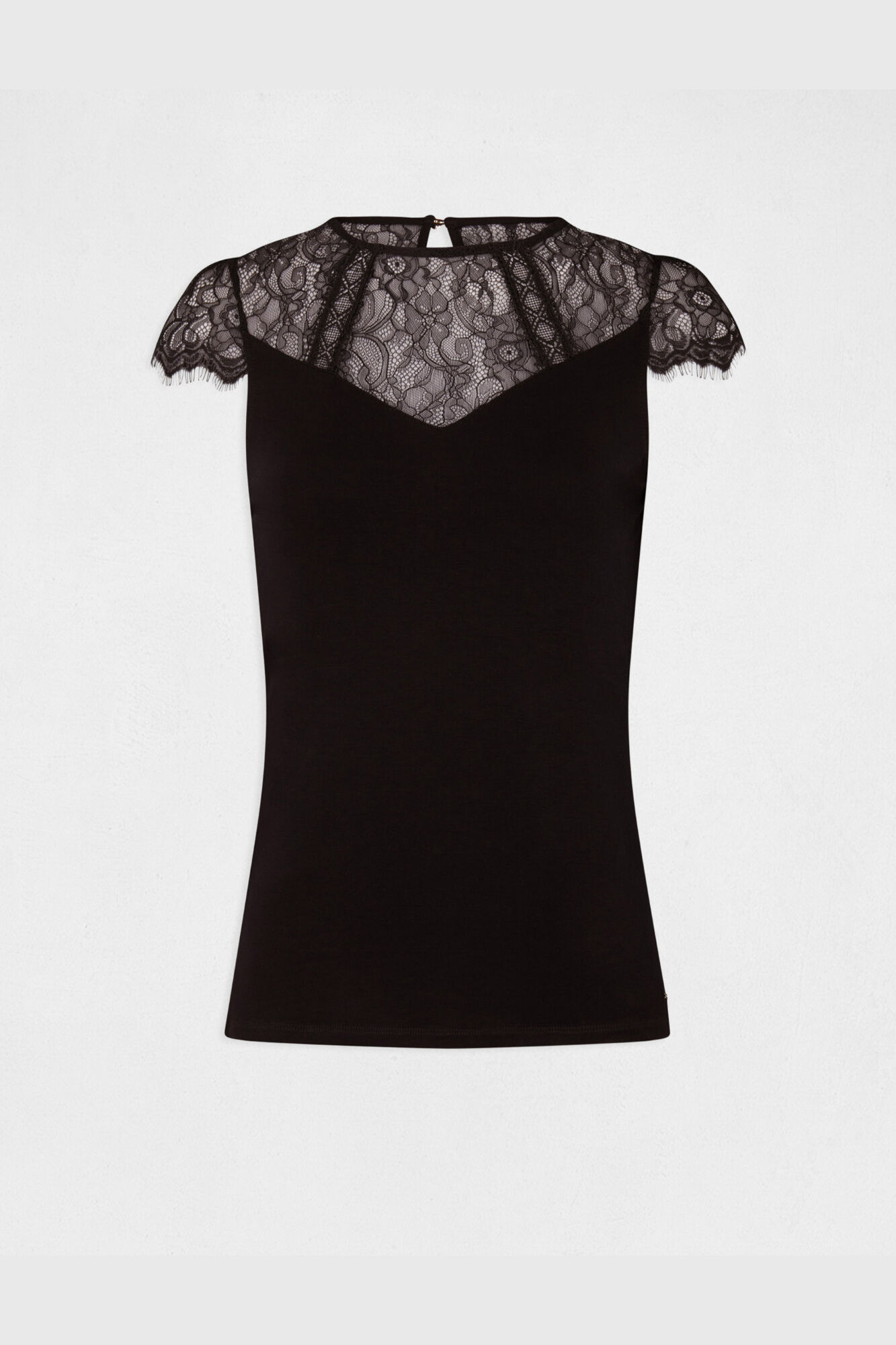 Morgan T-shirt de manga curta com renda Preto