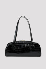 Cortefiel Crocodile effect baguette handbag Black