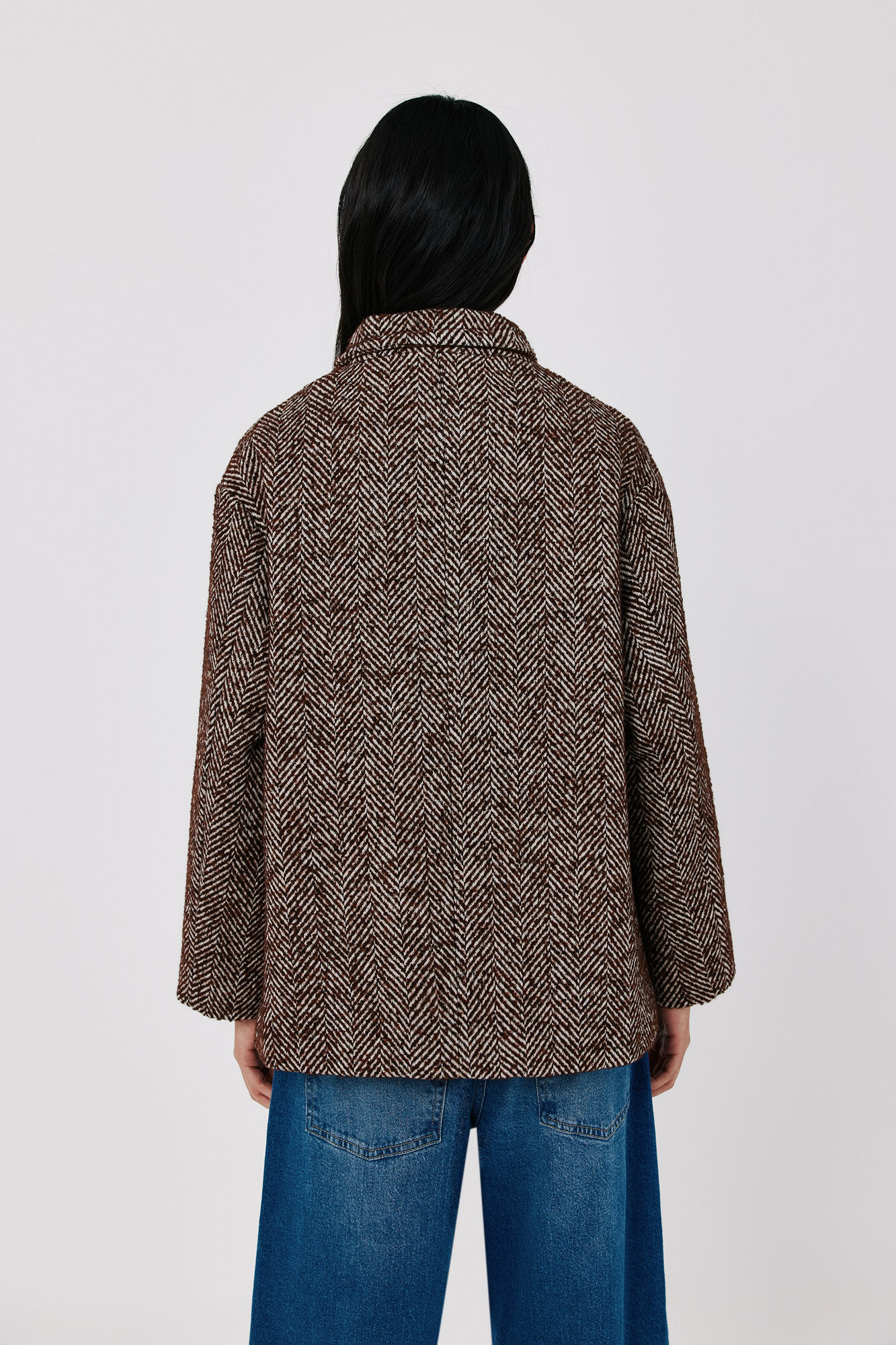 Cortefiel Short funnel neck coat Printed brown