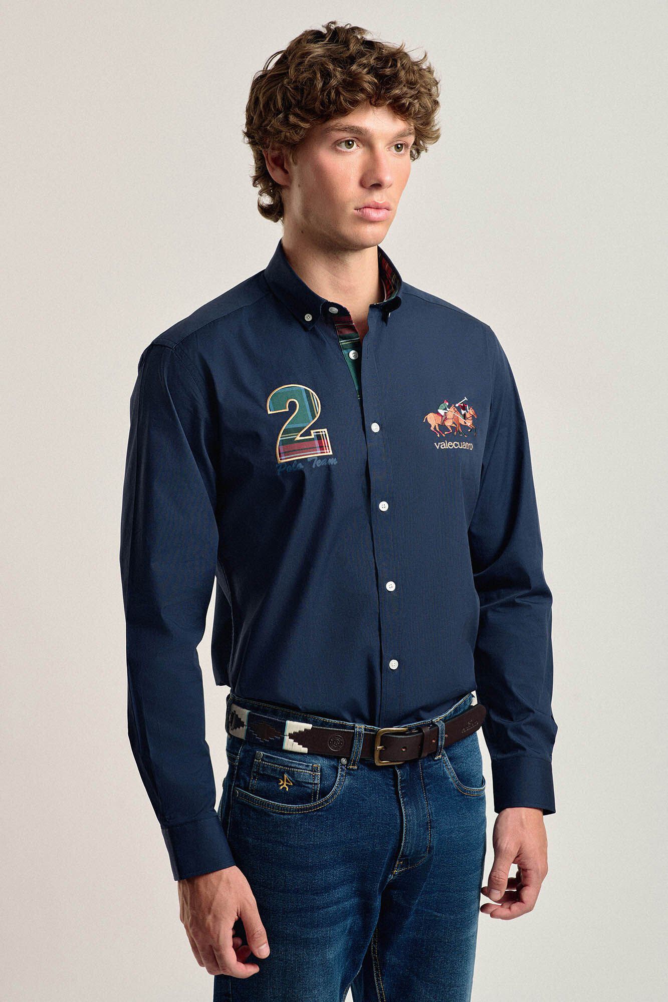 Valecuatro Camisa masculina modelo cavalo azul marinho Valecuatro Azul