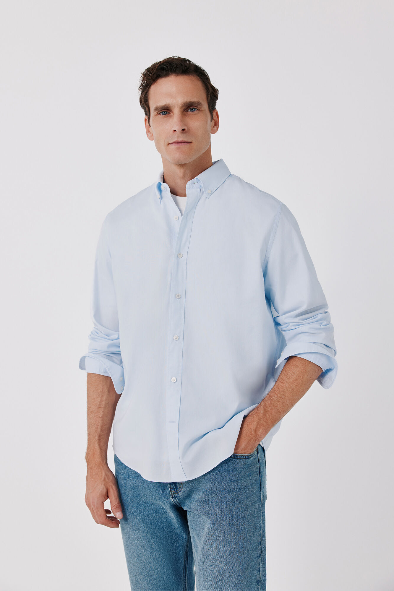 Cortefiel Camisa lisa em oxford leve