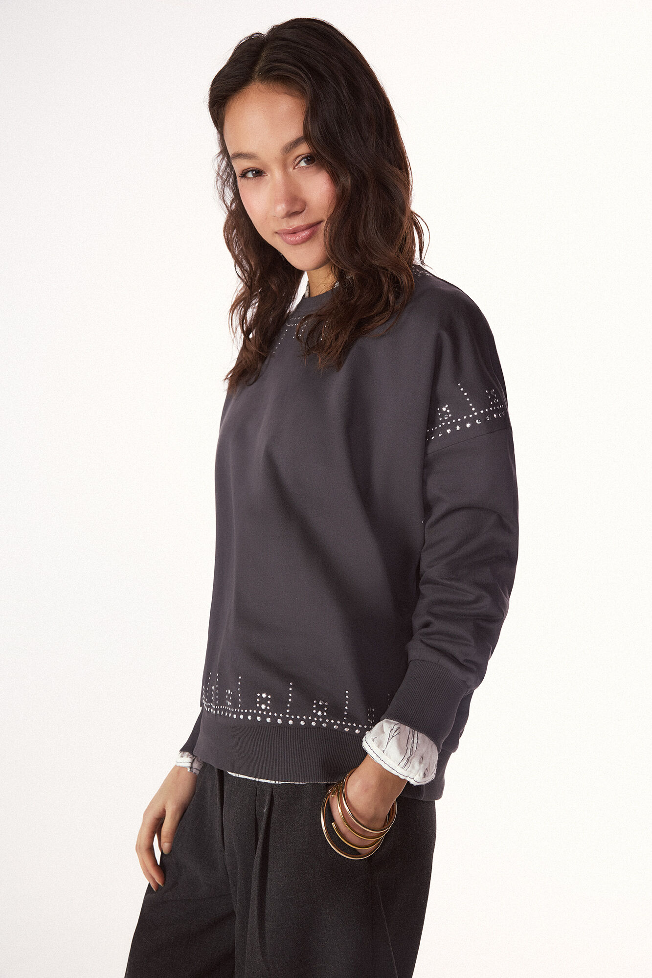 Slowlove Sudadera tachas Cinzento
