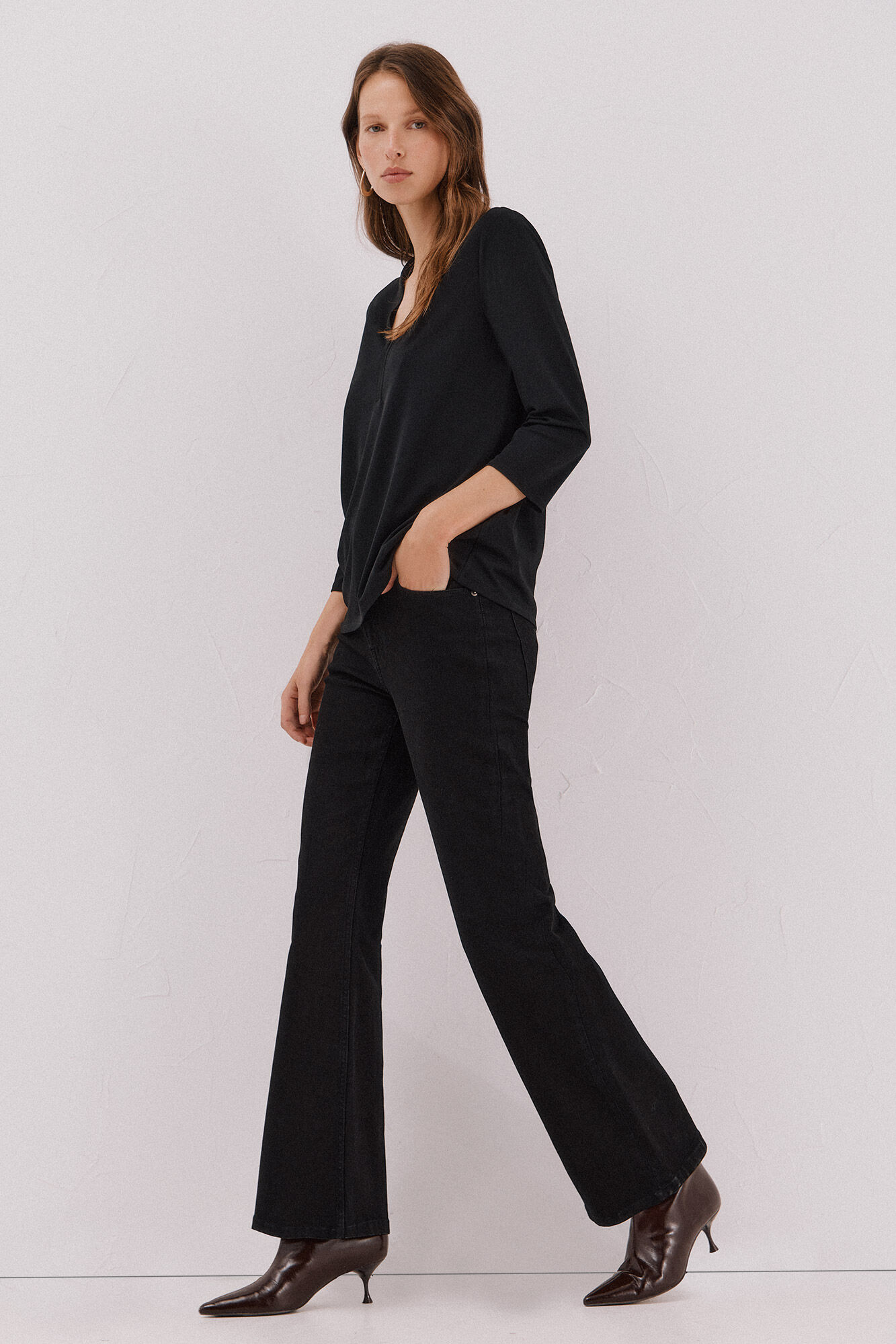 Cortefiel Basic top with mandarin collar Black