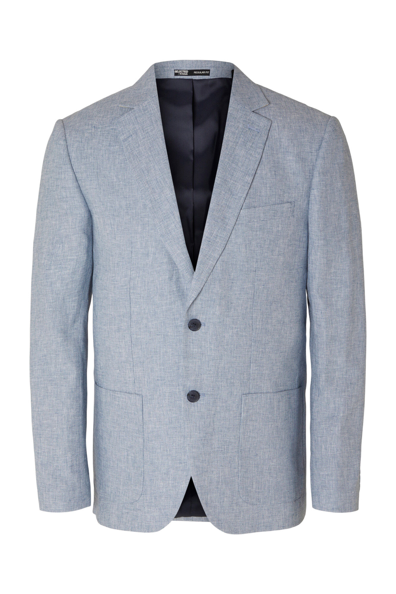 Selected Americana de traje confeccionada con lino y algod&oacute;n. Azul