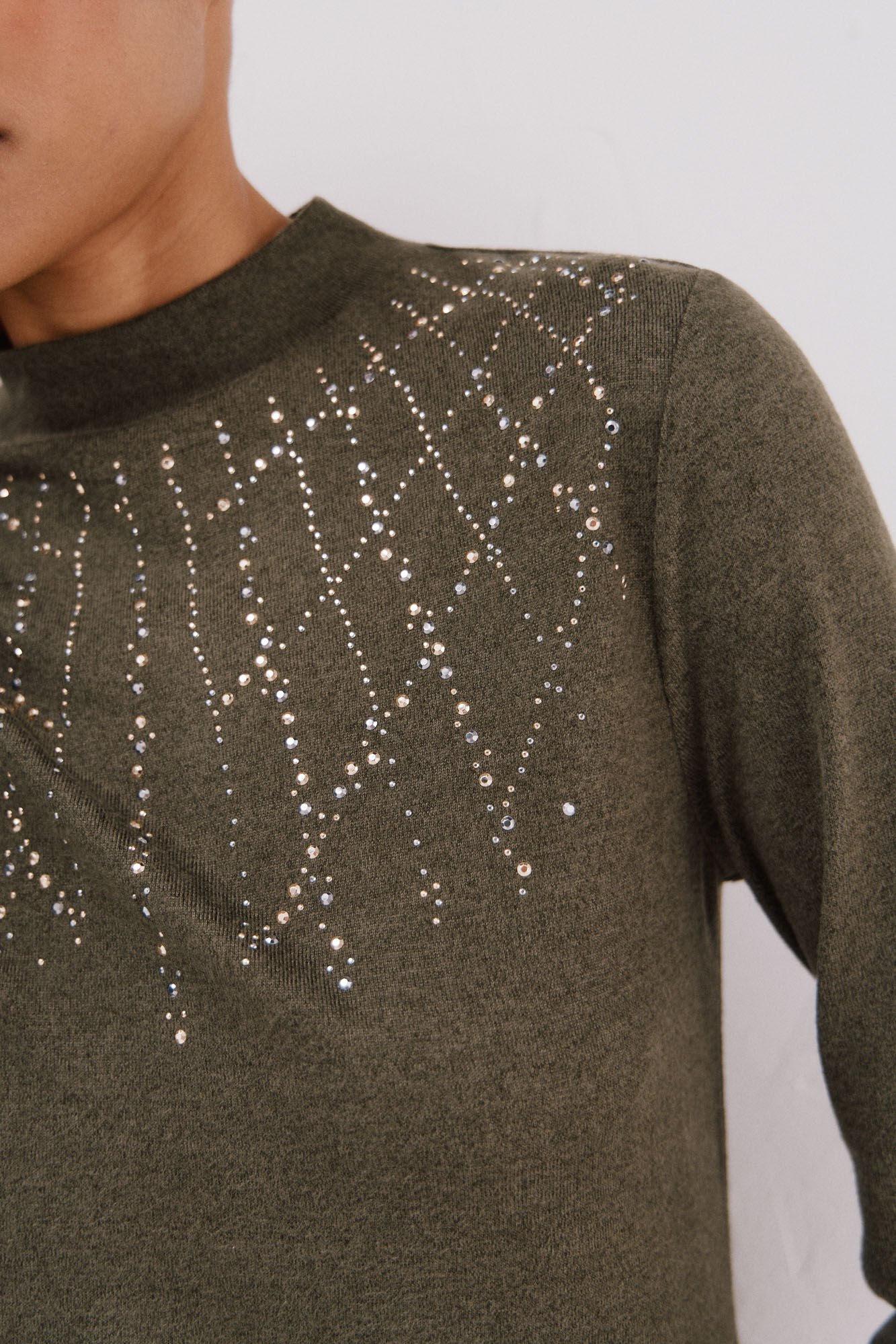 Cortefiel T-shirt with rhinestone detail Green