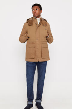 Cortefiel Quilted hooded jacket Beige