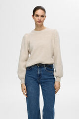 Selected Femme Jersey Rib de cuello redondo confeccionado con lana y alpaca. Gris