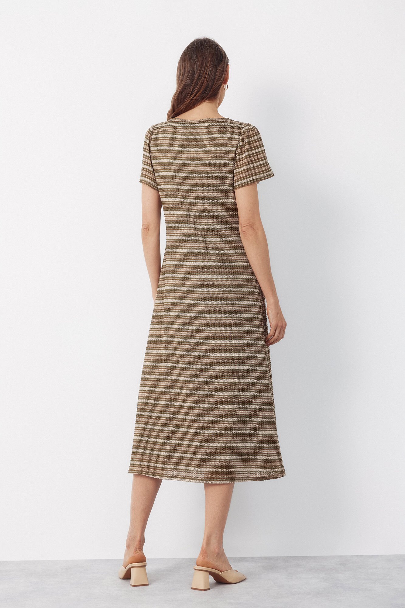 Cortefiel Striped structured dress Kaki