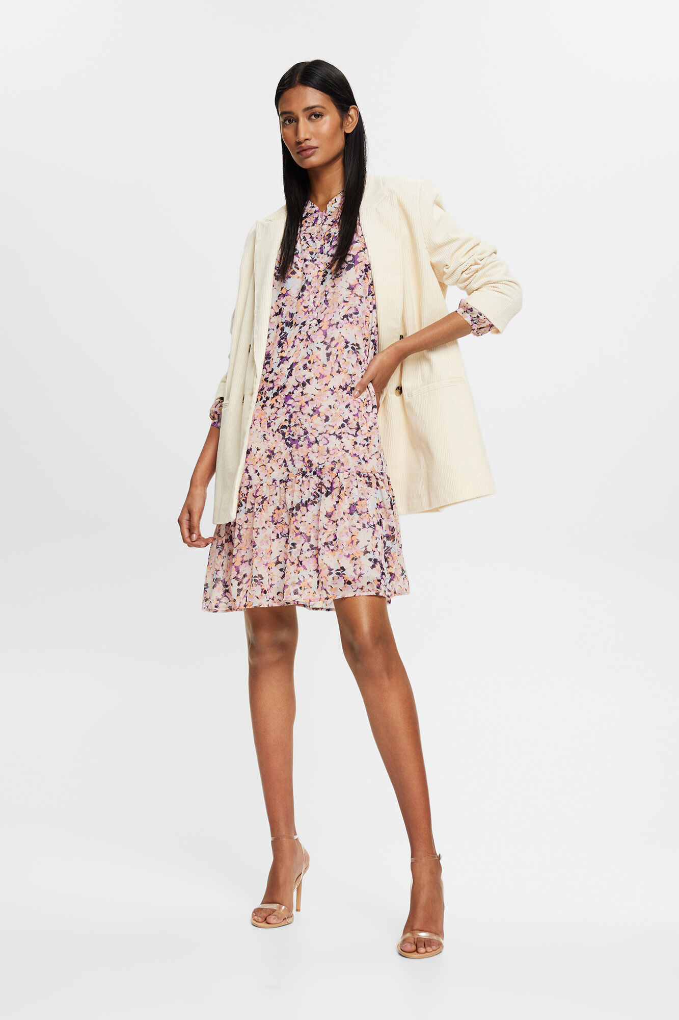 Esprit Floral print midi dress with ruffles Multicolour