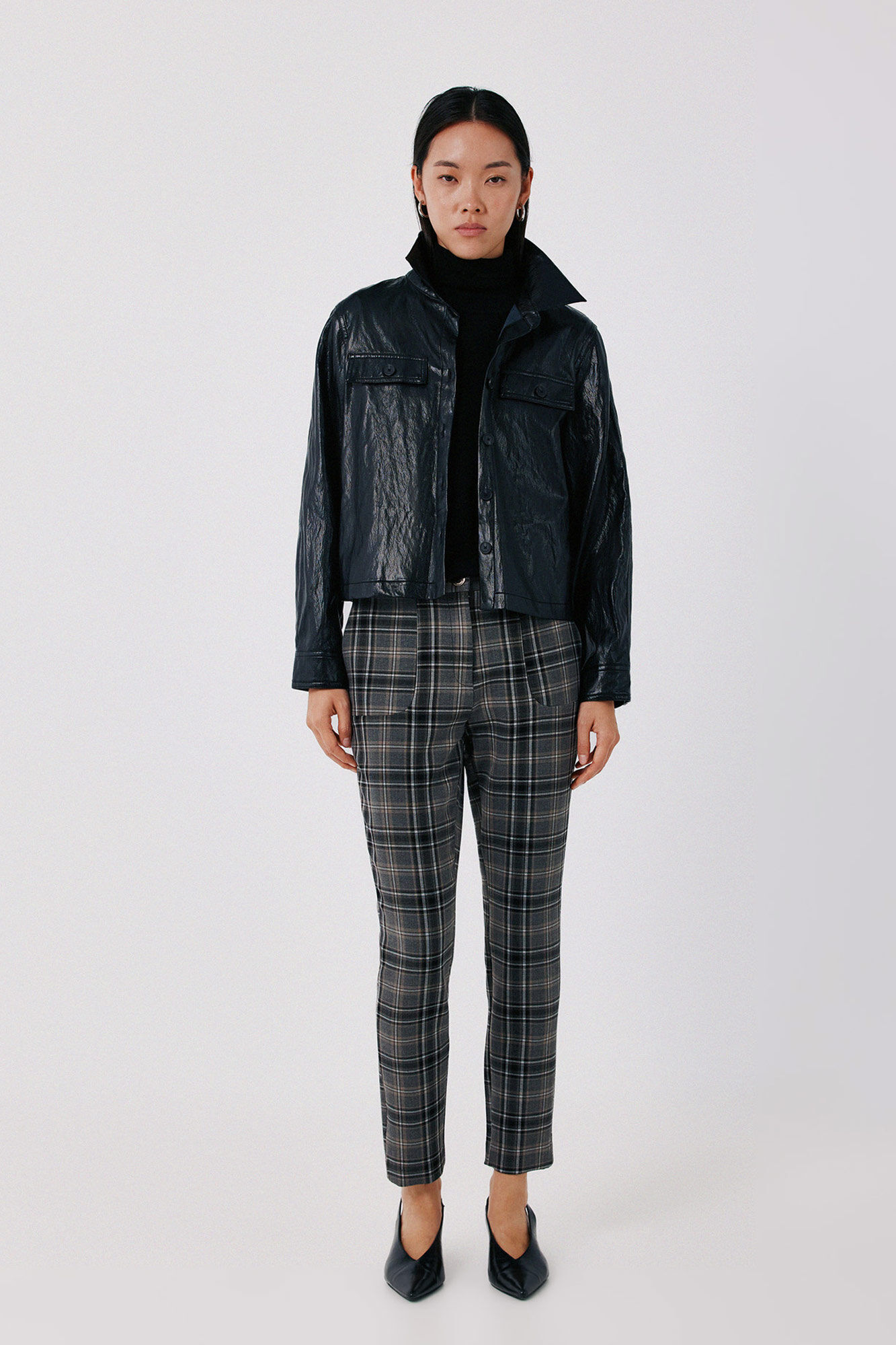 Cortefiel Faux leather lightweight jacket Black