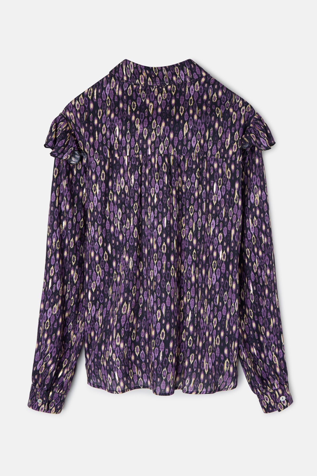 Silbon Camisa com babados e estampado Ikat no ombro Roxo