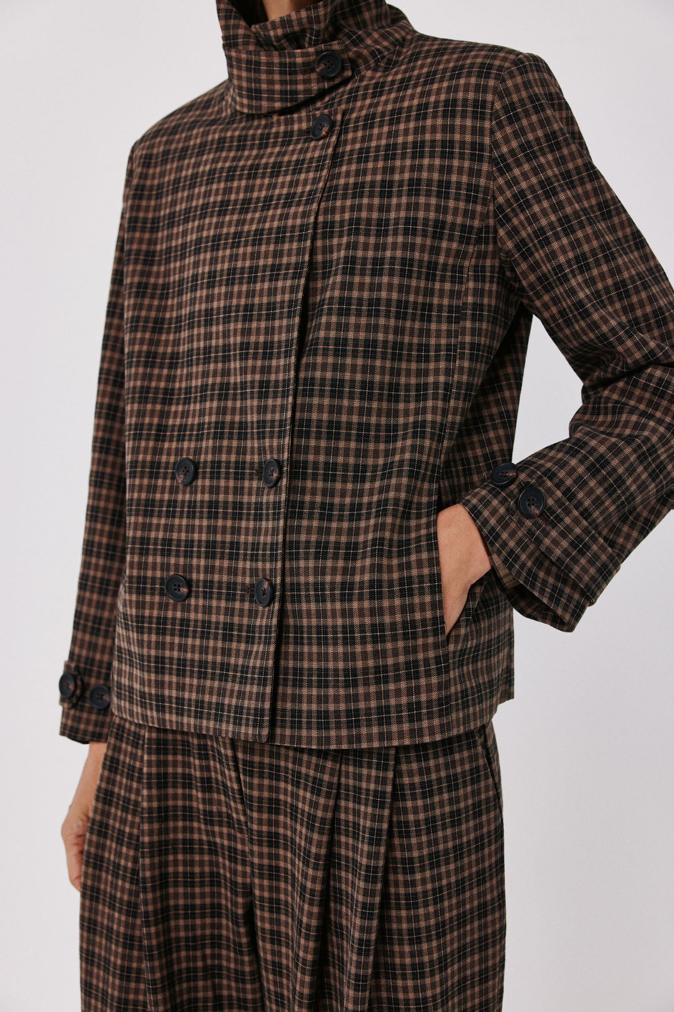 Cortefiel Plaid jacket Printed brown