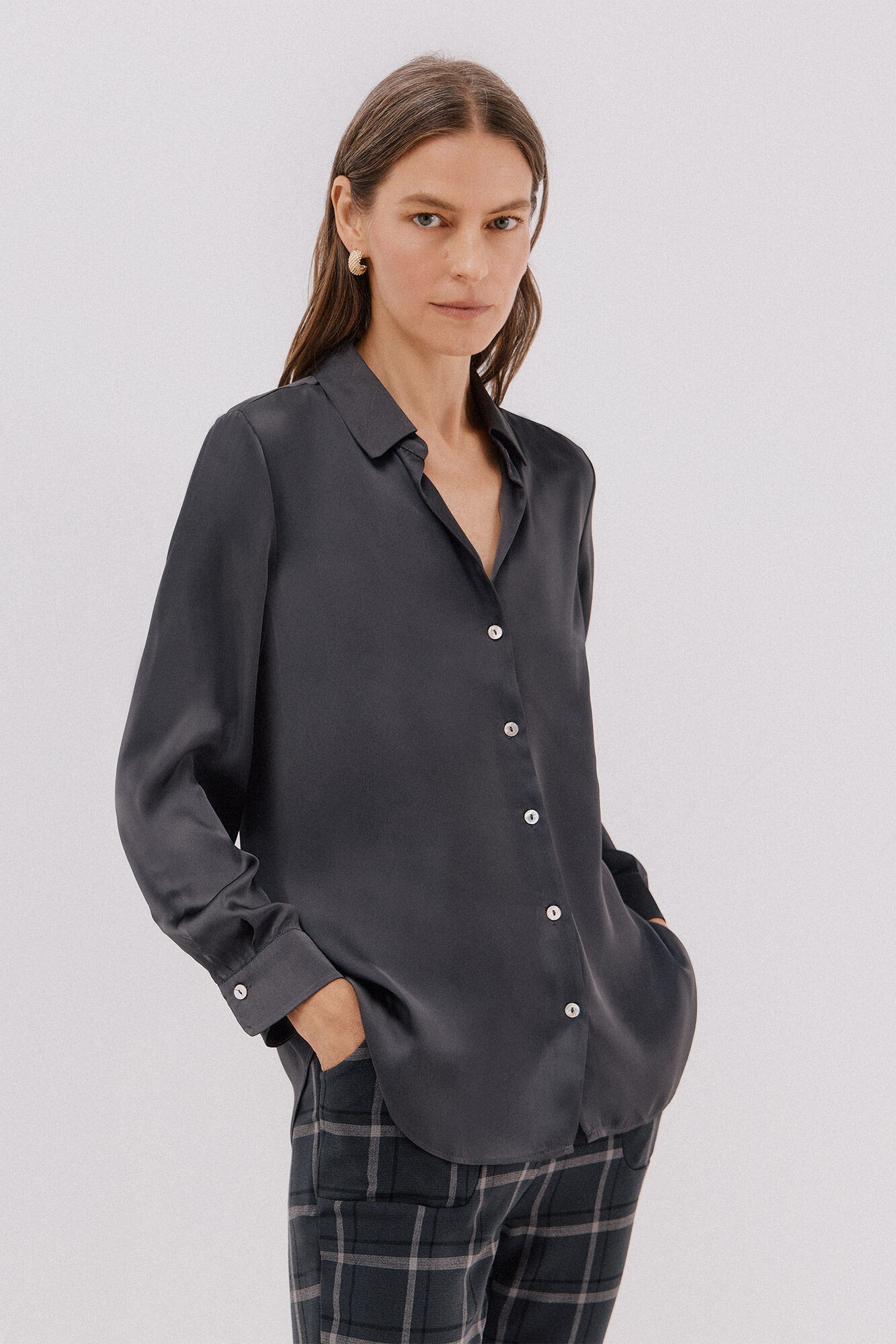 Cortefiel Satin-finish shirt Dark grey