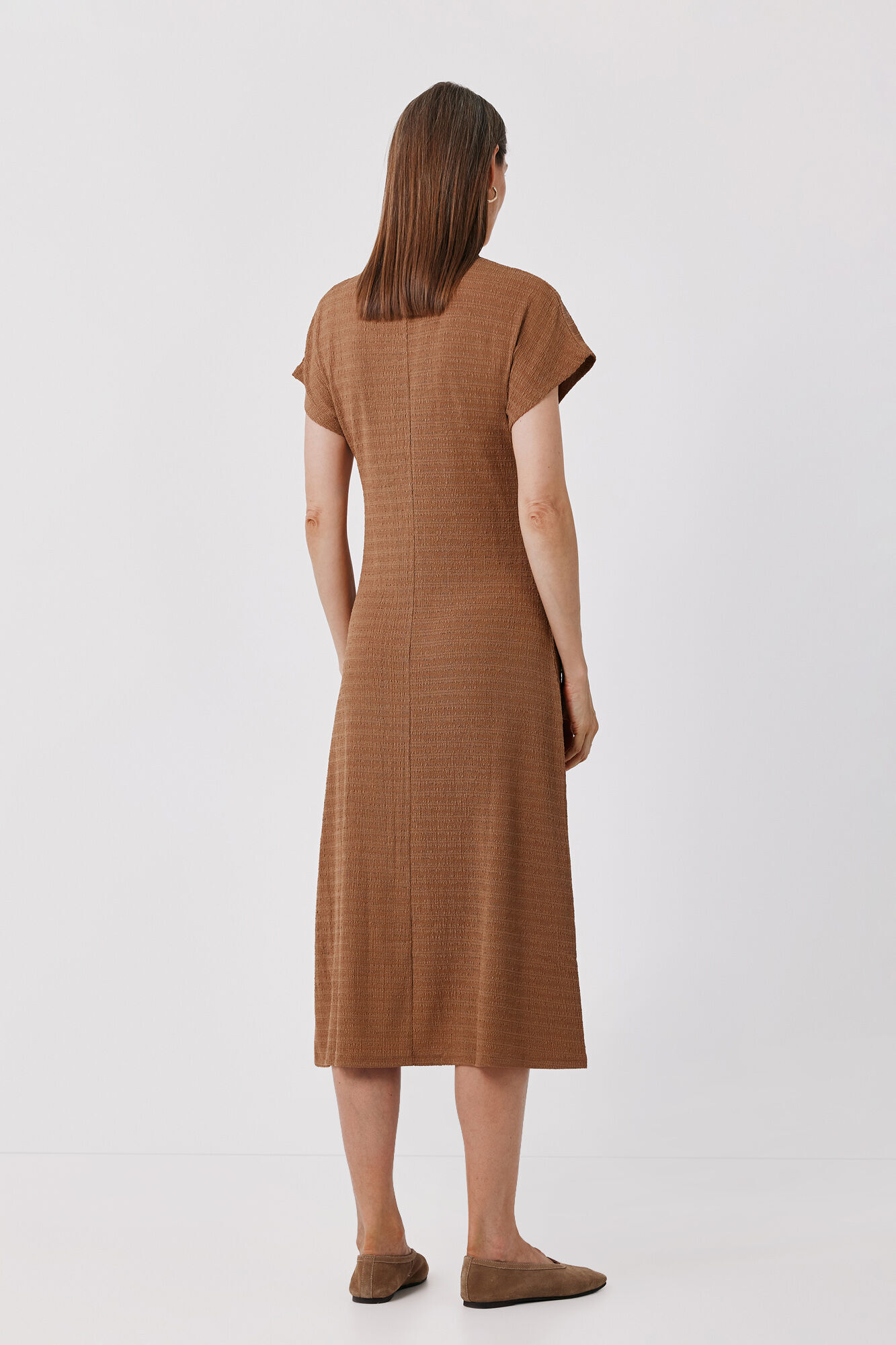 Cortefiel Gathered dress Brown