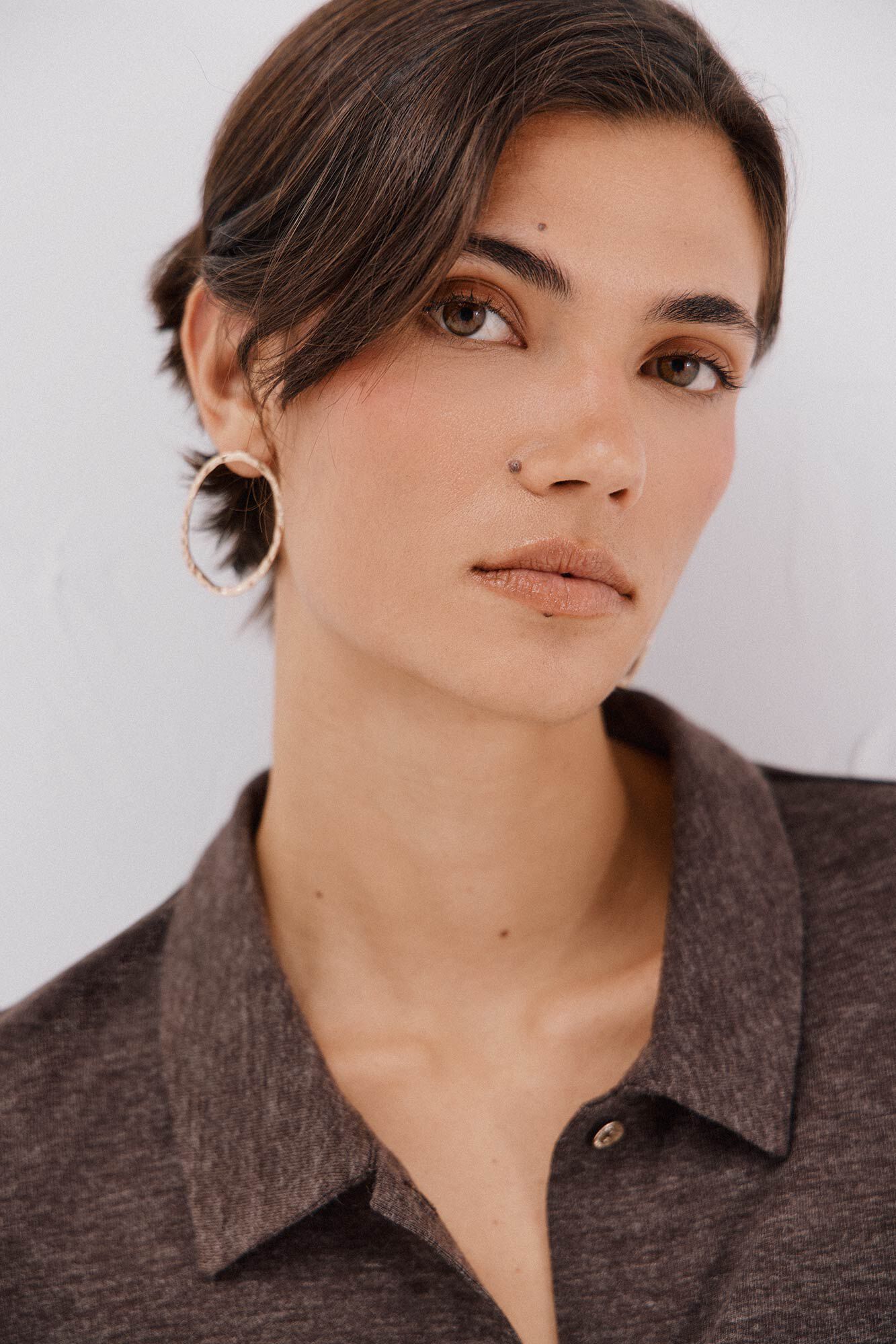 Cortefiel Elastic buttons shirt Dark brown