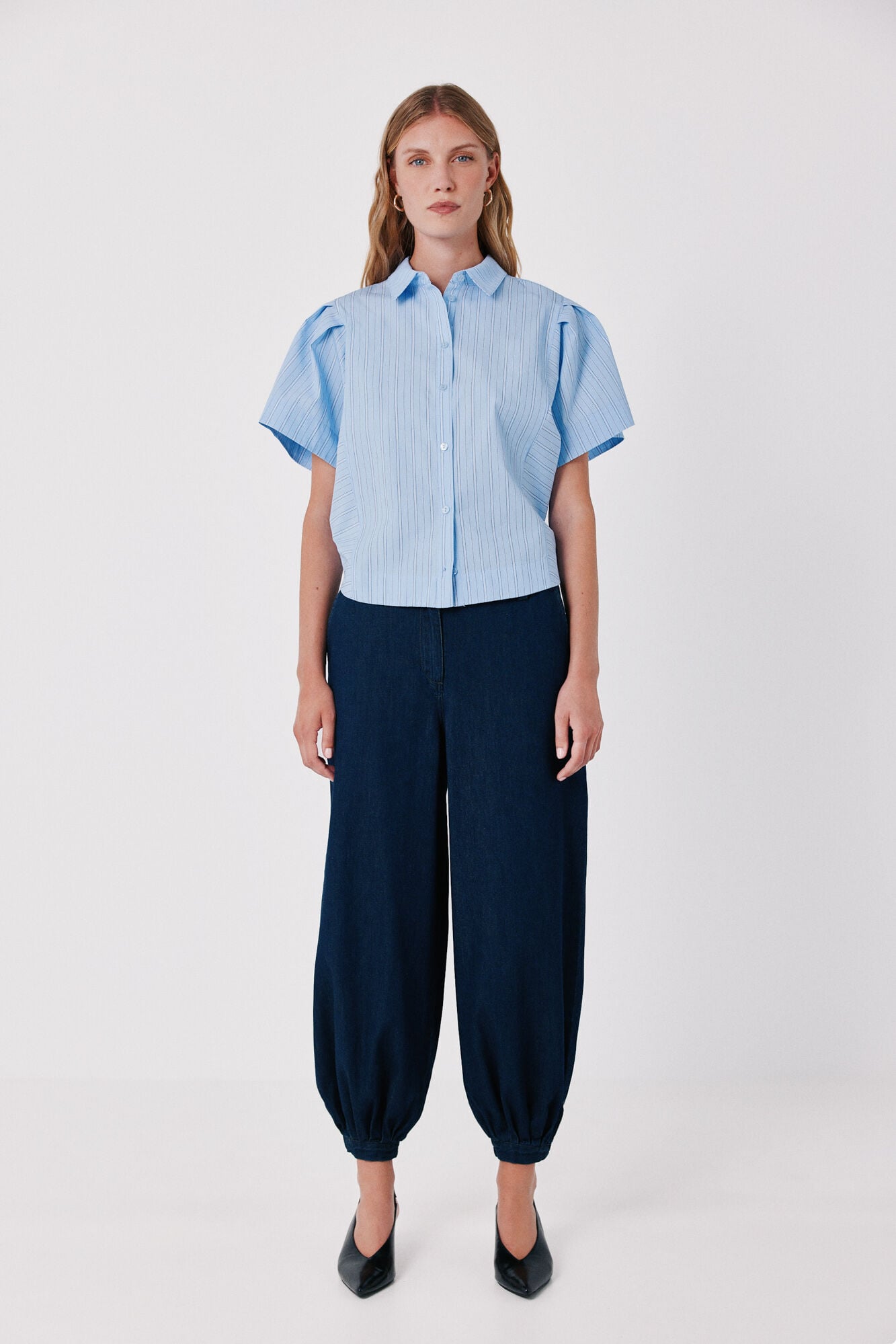 Cortefiel Camisa em popelina de riscas Azul