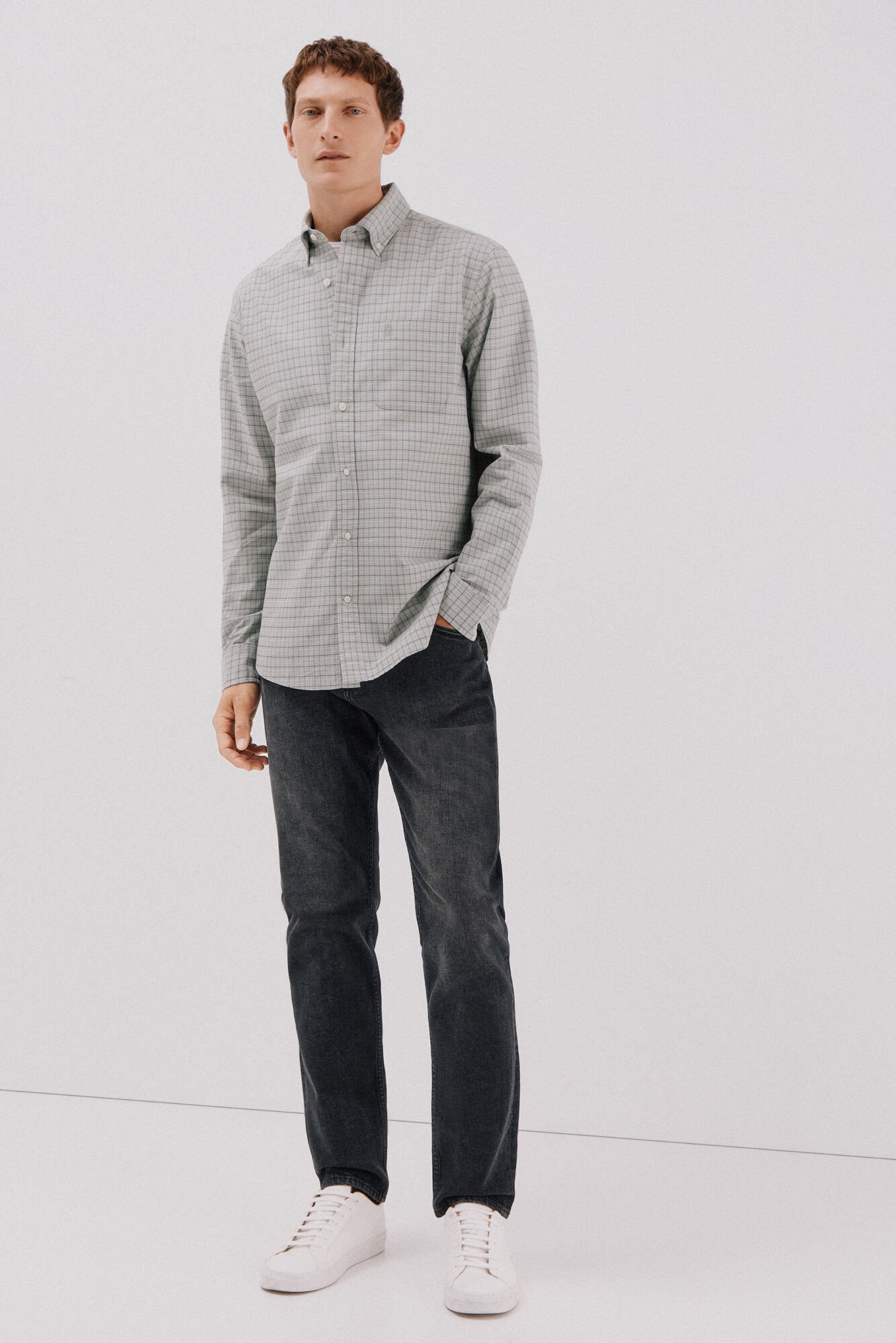 Cortefiel Checked oxford shirt Dark green