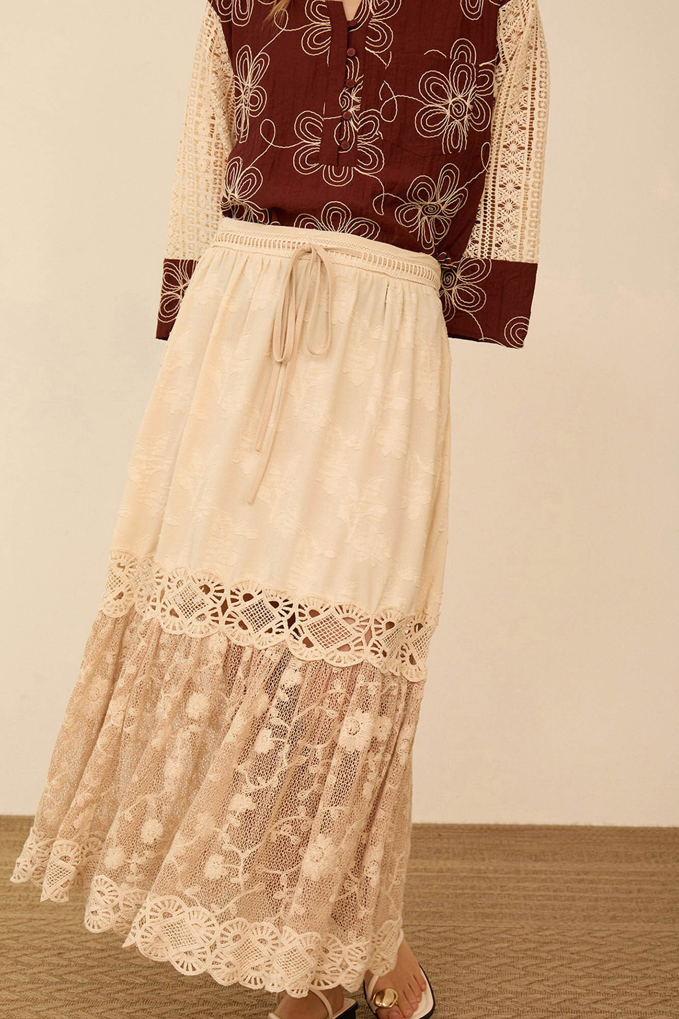 Meisie Saia midi bimaterial