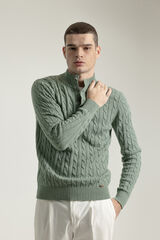 PuroEGO Su&eacute;ter de algod&atilde;o com bot&otilde;es e tric&ocirc; tran&ccedil;ado Verde