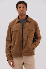 Cortefiel Faux leather overshirt Beige