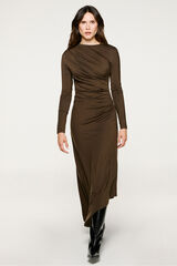 Selected Vestido slim fit assim&eacute;trico Castanho