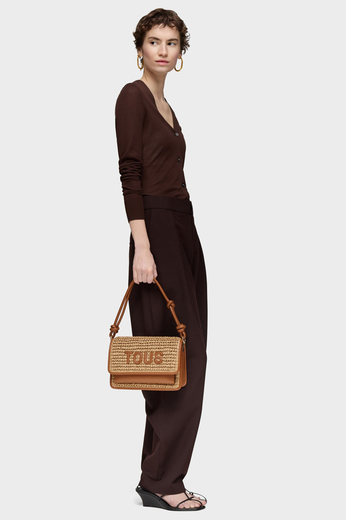 Tous Camel Audree Rafia Medium Crossbody Bag Beige