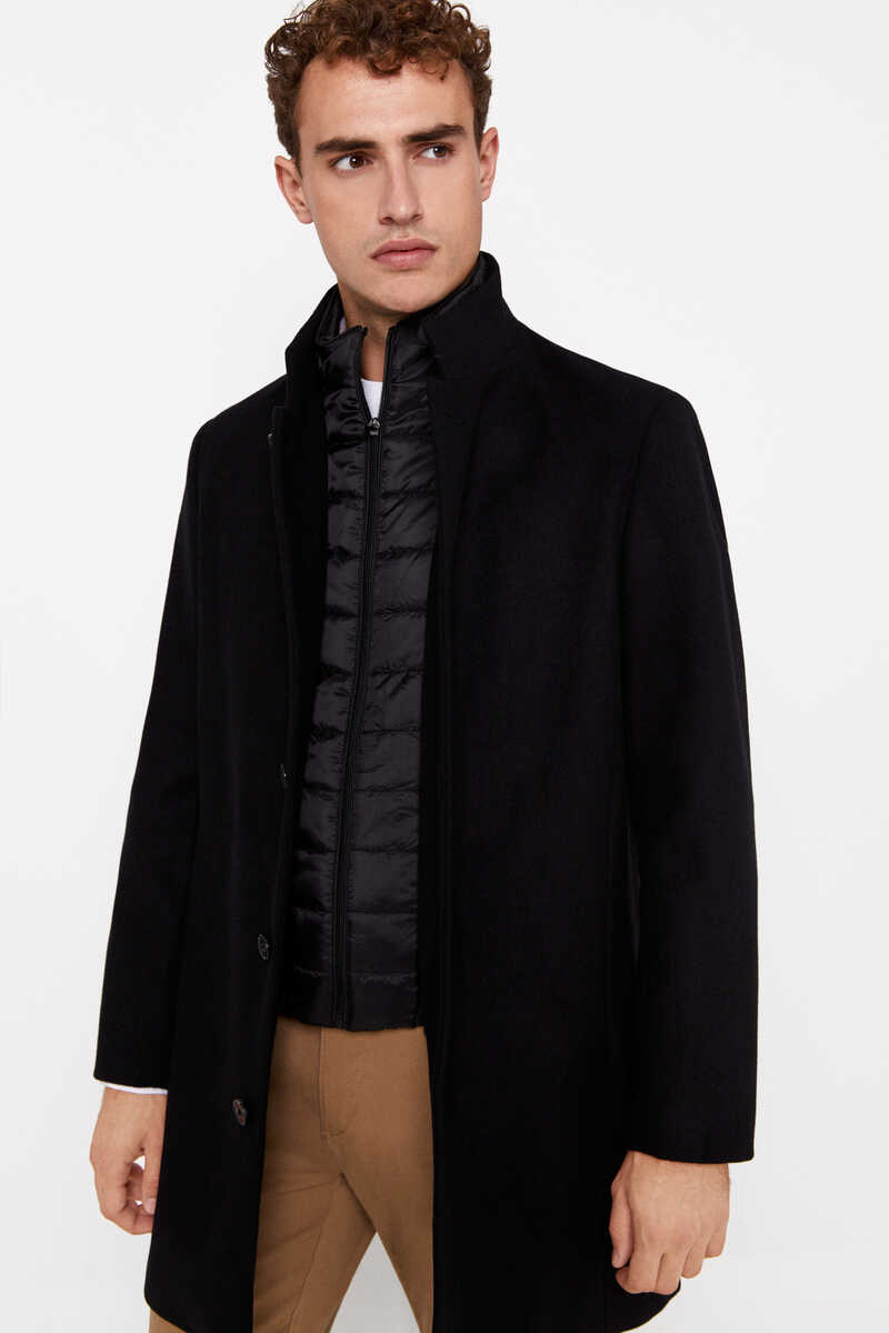 Cortefiel Coat with stand-up collar Black